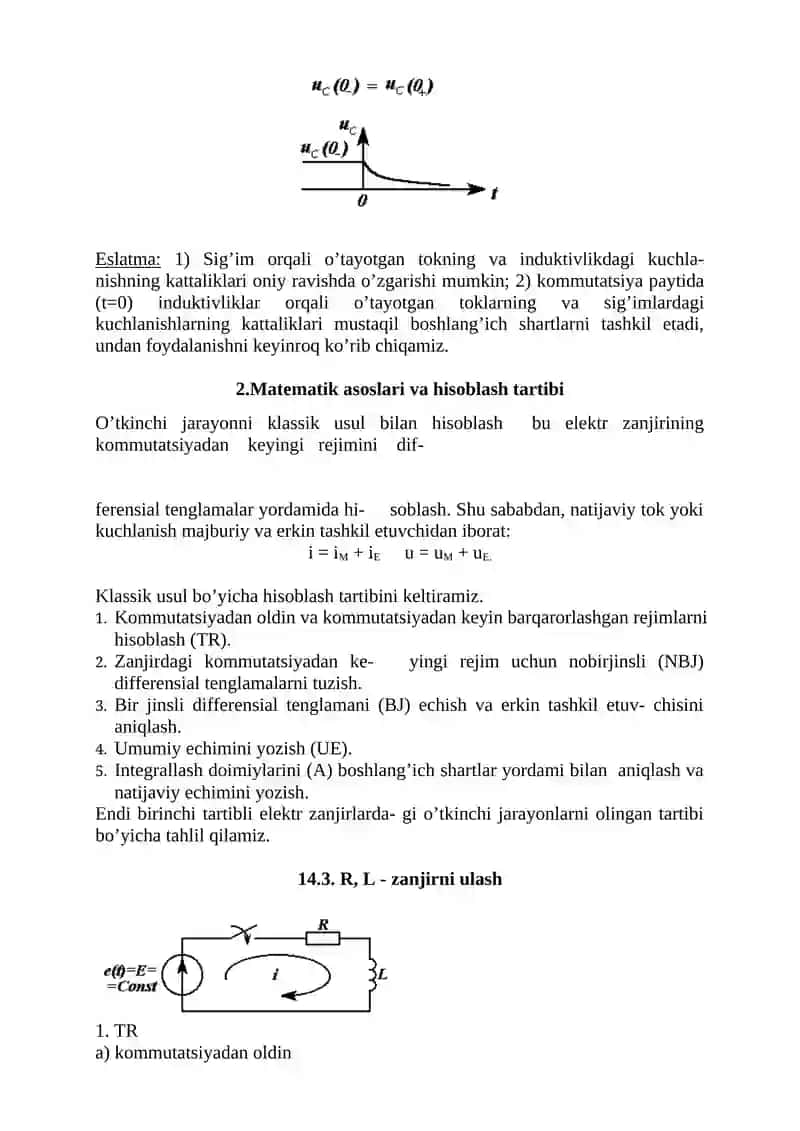 Chiziqli elektr zanjirlarida bo'ladigan o'tkinchi jarayonlarini klassik usulida hisoblash 3