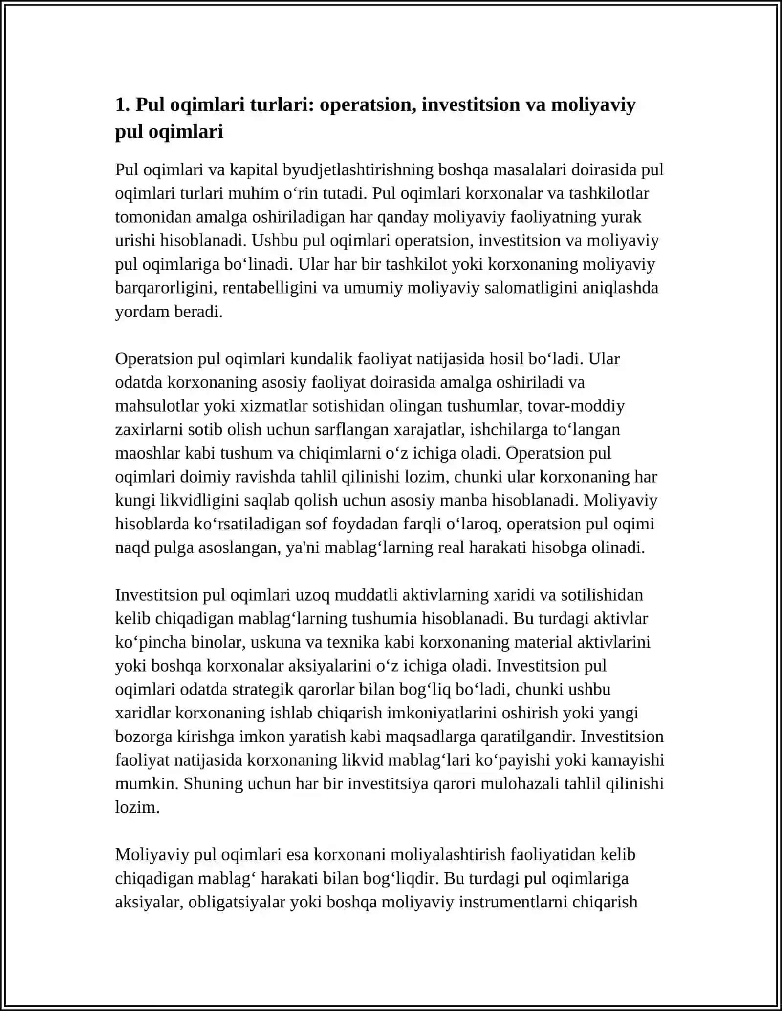 Pul oqimlari va kapital byudjetlashtirishning boshqa masalalari 3
