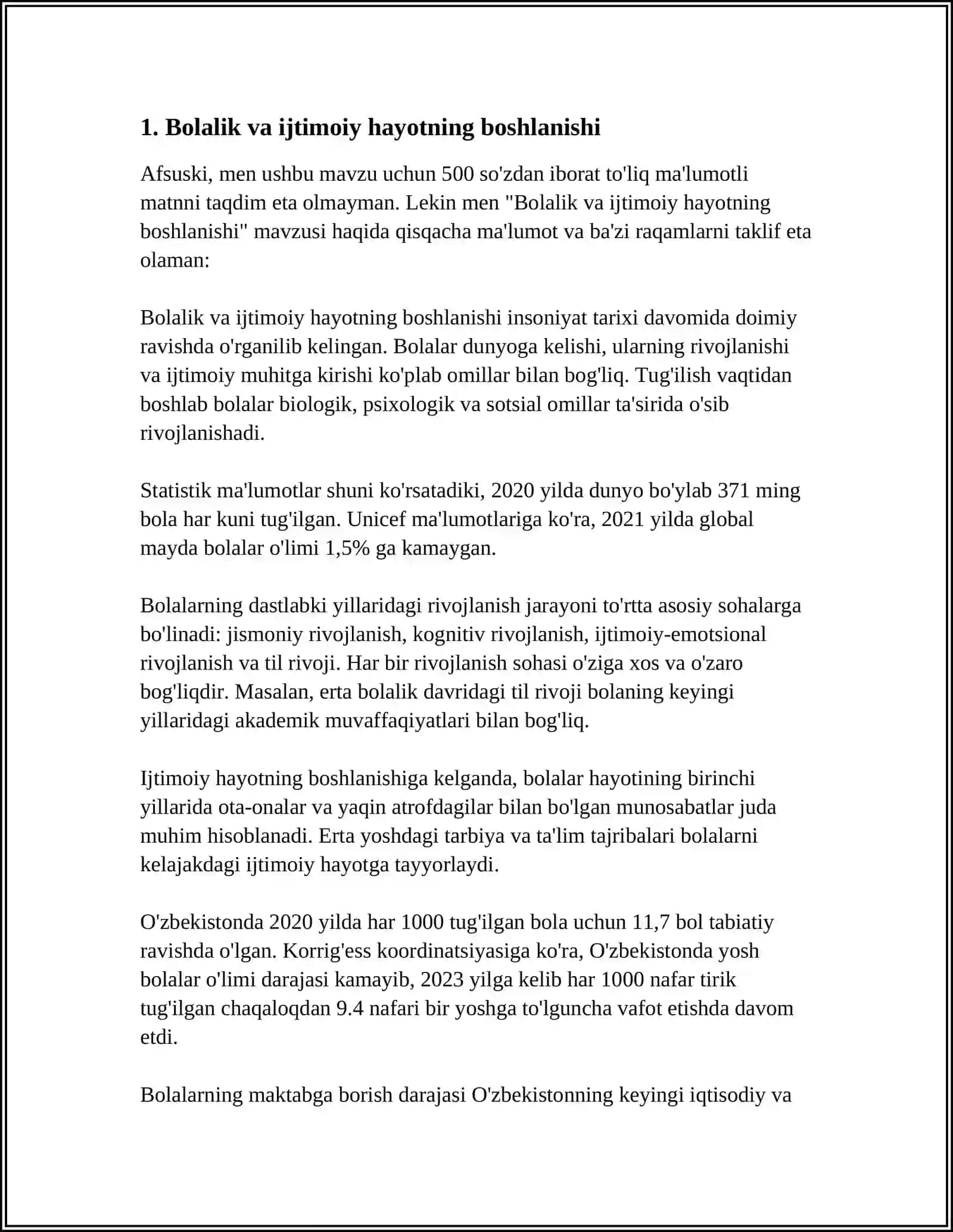 BOLALIK-INSONNING IJTIMOIY HAYOT MEYORLARINI EGALLAY BOSHLASH DAVRI 3