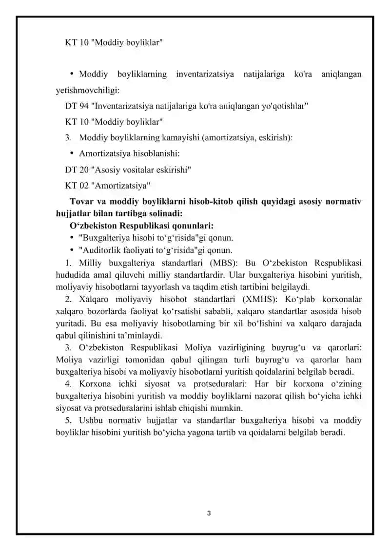REFERAT, TOVAR VA MODDIY BOYLIKLARNI HISOB-KITOB QILISH 3