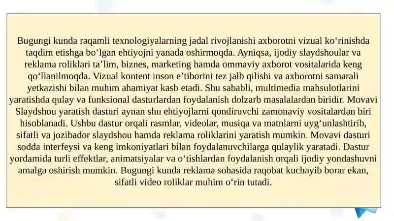 Movavi Slaydshou yaratish dasturi yordamida ijodiy slaydshoular va reklama roliklari yaratish texnologiyalari 3
