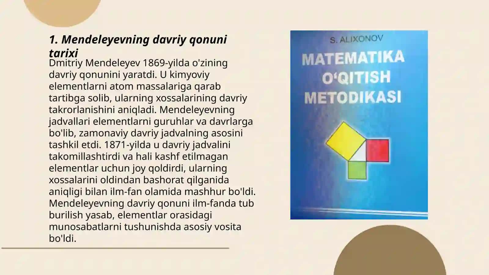 D I Mendeleyev dayriy qonuni va sistemasini õqitish metodikasi 3