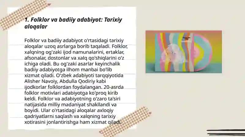 Folklor va badiiy adabiyot munosabatlari.Folklorizm tushunchasi 3