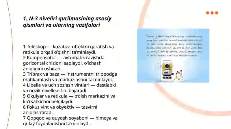 Nisbiy balandliklarni oʻlchash N-3 niveliri va uni tekshirish 3