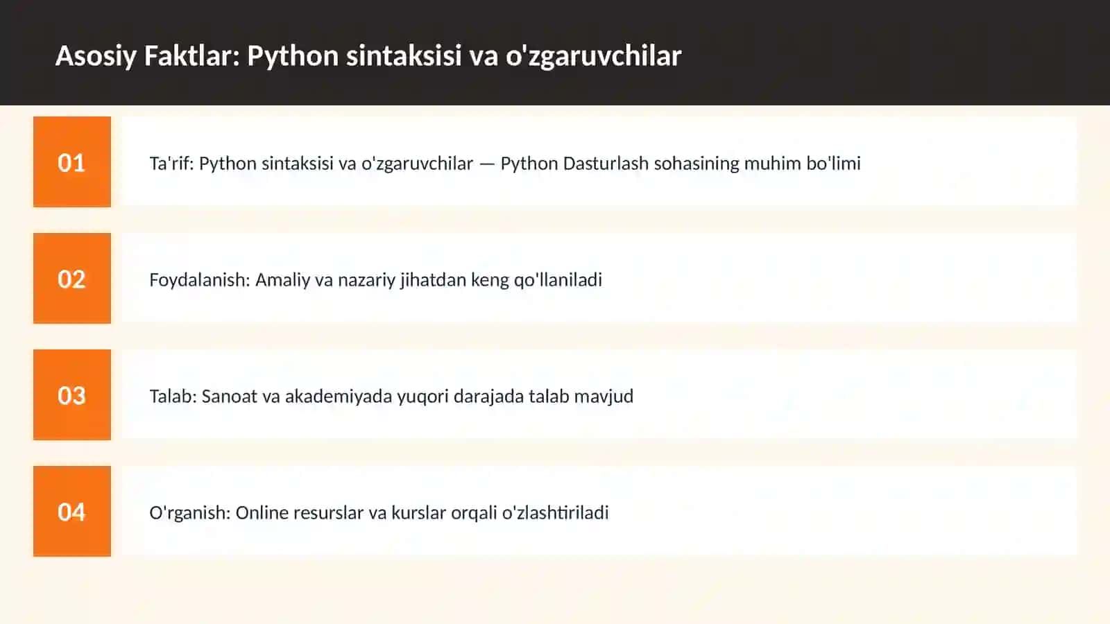 Python sintaksisi va o'zgaruvchilar 3