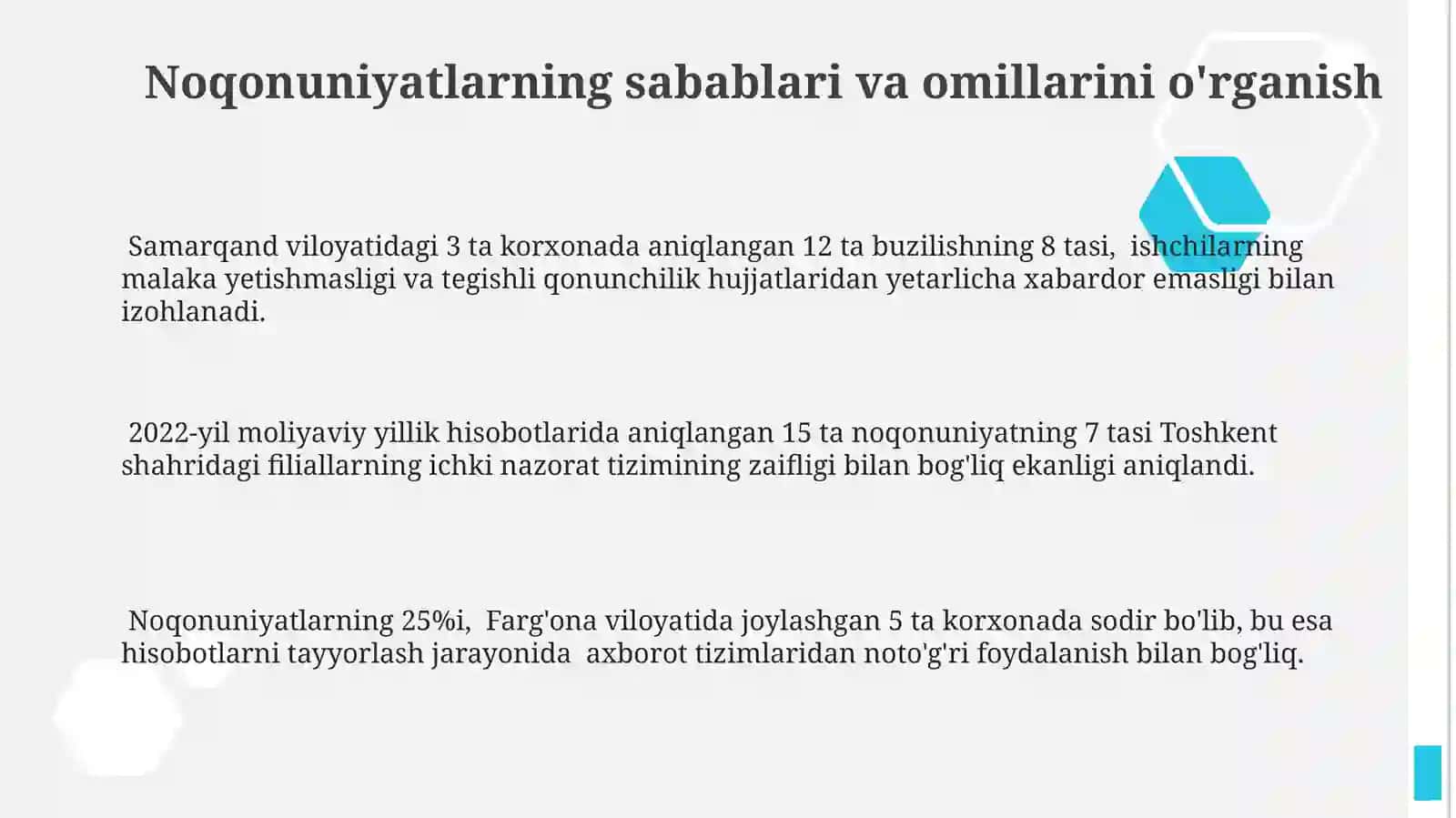 Audit o‘tkazish jarayonida aniqlangan buzibko‘rsatishlarni baholash 3