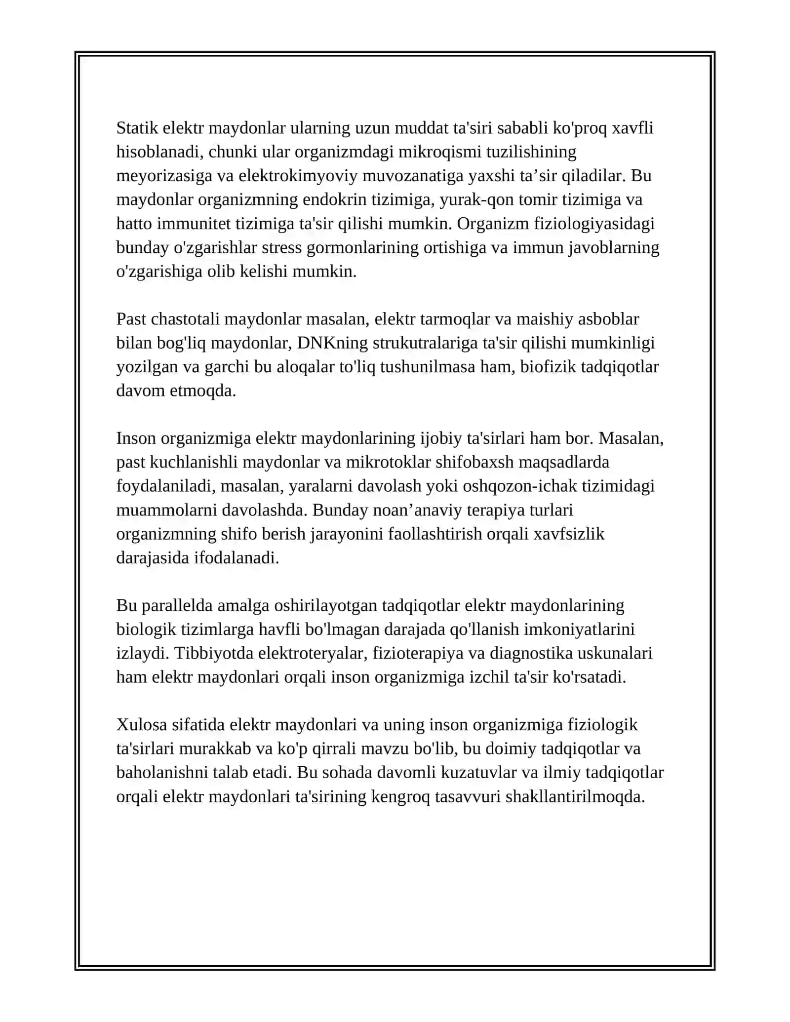 ELEKTR VA MAGNIT MAYDONLARI VA ULARNING TIRIK ORGANIZMGA TA'SIRI 3