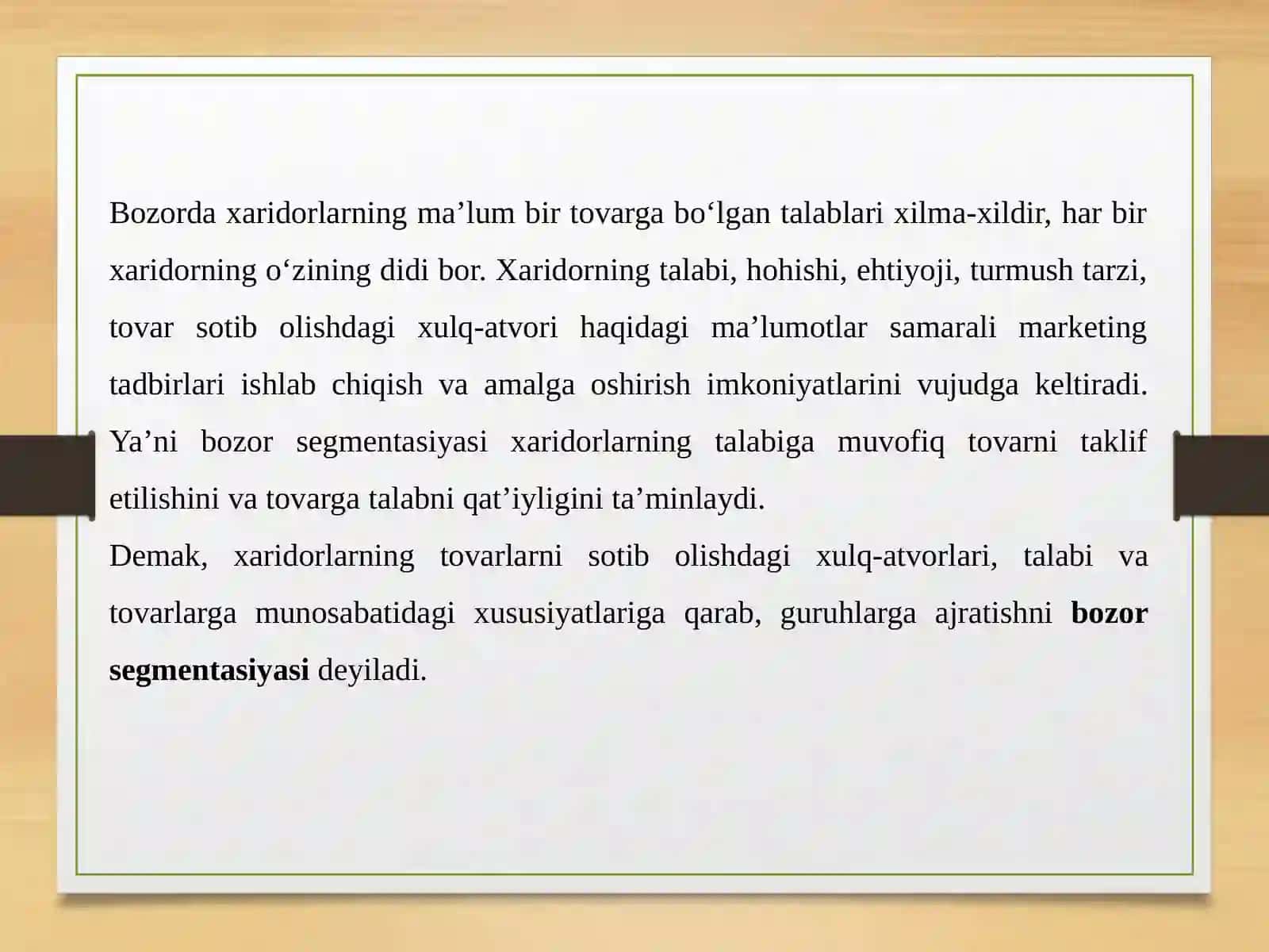 Bozor segmentatsiyasi va tovarni bozordapositsiyalashtirish 3
