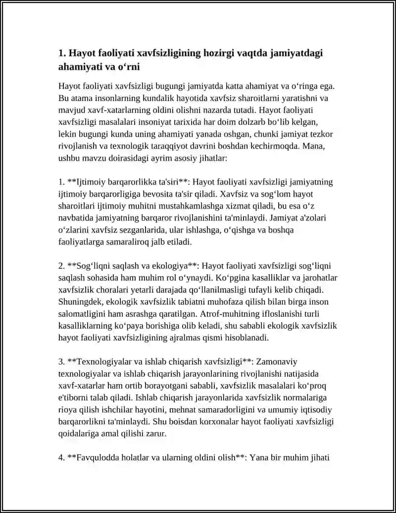 HAYOT FAOLIYATI HAVFSIZLIGINING HOZRGI VAQTDA AHAMIYATI VA OʻRNI 3
