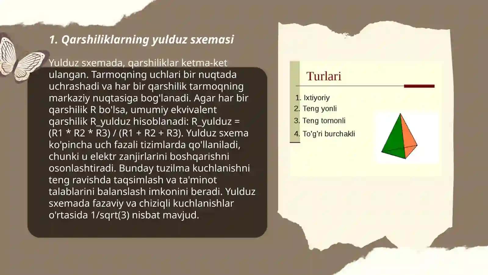 Qarshiliklarning yulduz sxemasini ekvivalent uchburchak 3