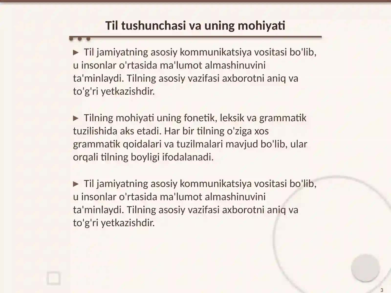 Til va nutq mavzusi Hozirgi oʻzbek adabiy tili fanidan 3