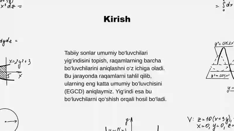 Natural sonlar umumiy bo’luvchilari yig’indisini topish 3