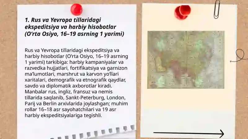 Oʻrta Osiyo tarixiga oid rus va Yevropa tillaridagi yozma manbalar ( 16- 19 asrning 1 yarimi) 3