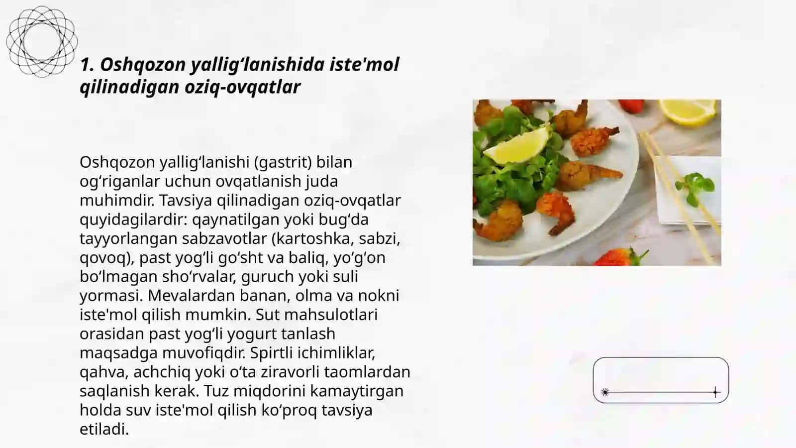 Oshqozon oʻnikkibarmoqli ichak oʻtkir yalligʻlanishida parhez stollari 3