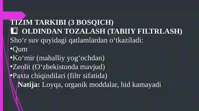 O'zberistonsharoitidasho'r suvlarni chuchuklashtirish g'oyasi 3