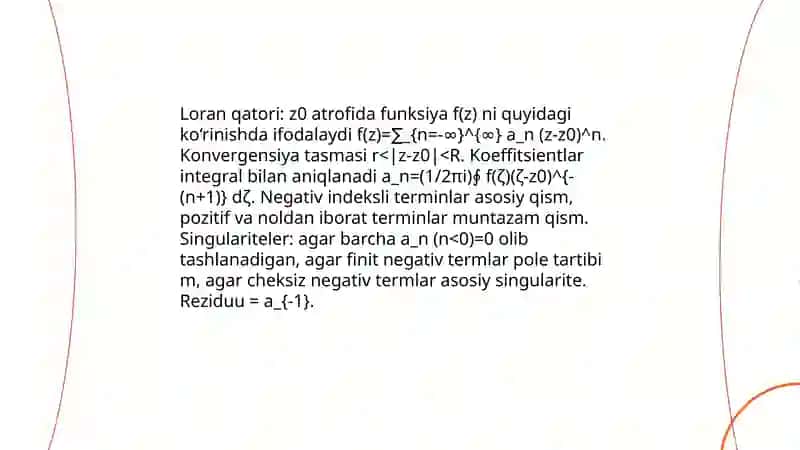 Funksiyalarni Loran qatoriga yoyish 3