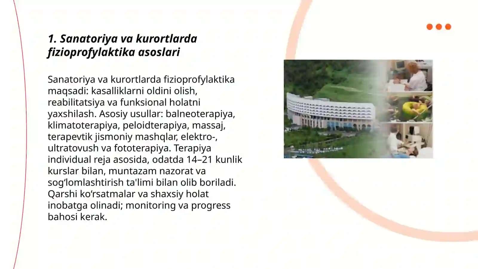 Sanatoriya va kurortlarda davolanish Fiziopirofilaktika 3