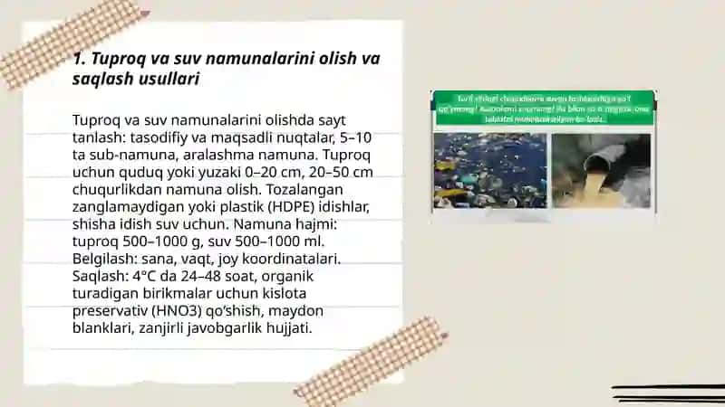 Tuproq va suv ifloslanishida Ionli Birikmalarni Aniqlov va tozalash usullari 3