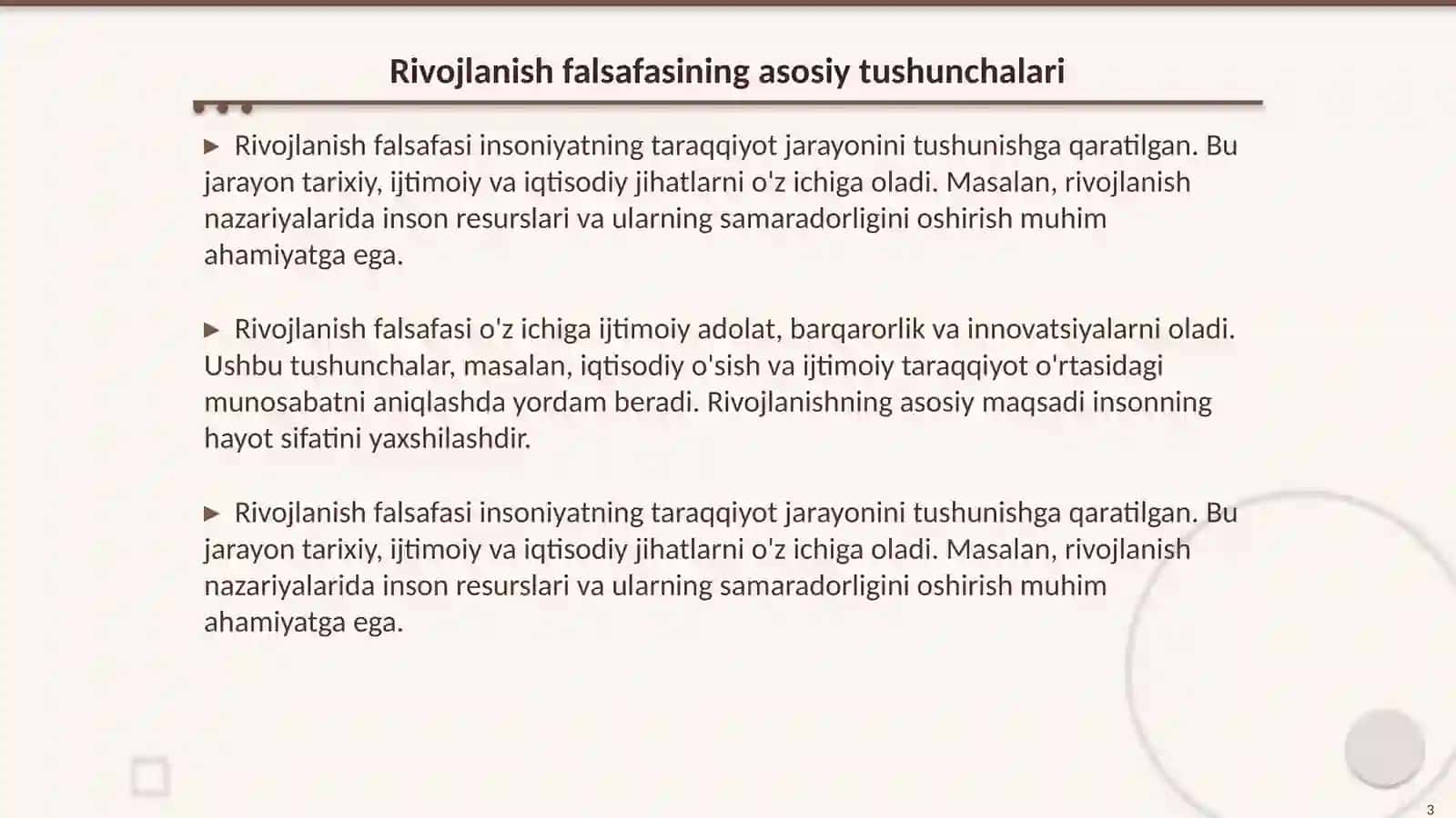 Rivojlanish va Taraqqiyot Falsafasi 3