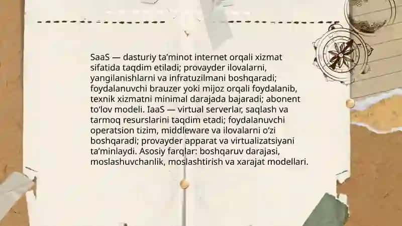 Bulutli yechimlar (SaaS) va bulutli infratuzilmasi (IaaS). Raqamli platformalar 3