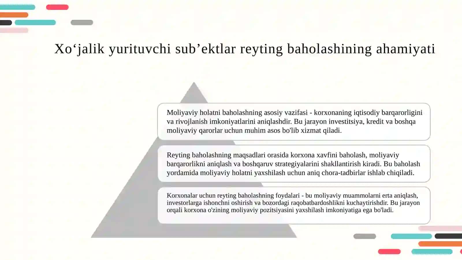 Korxonalar moliyaviy holatini reyting baholash va tahlil qilish 3