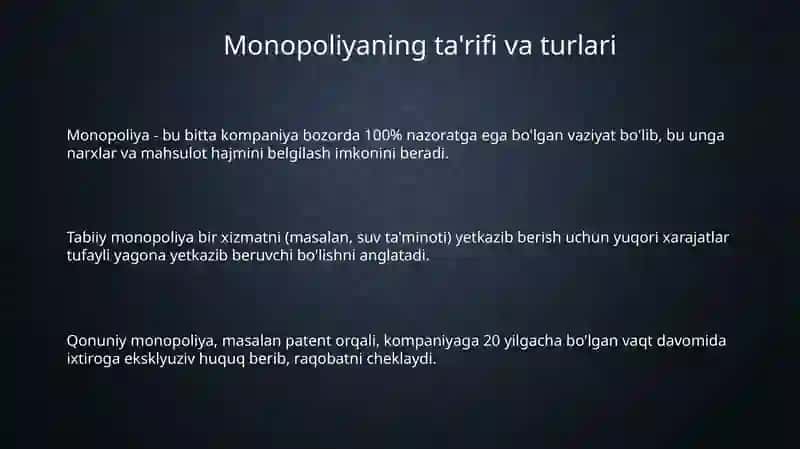 Monopoliyaning afzalliklari va ijtimoiy oqibatlari 3