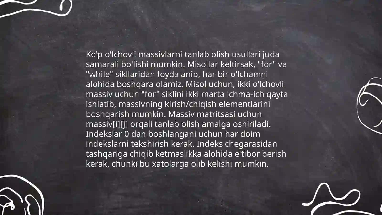 Ko'p o'lchovli massivlarni ma’lum shartlar asosida saralash 3