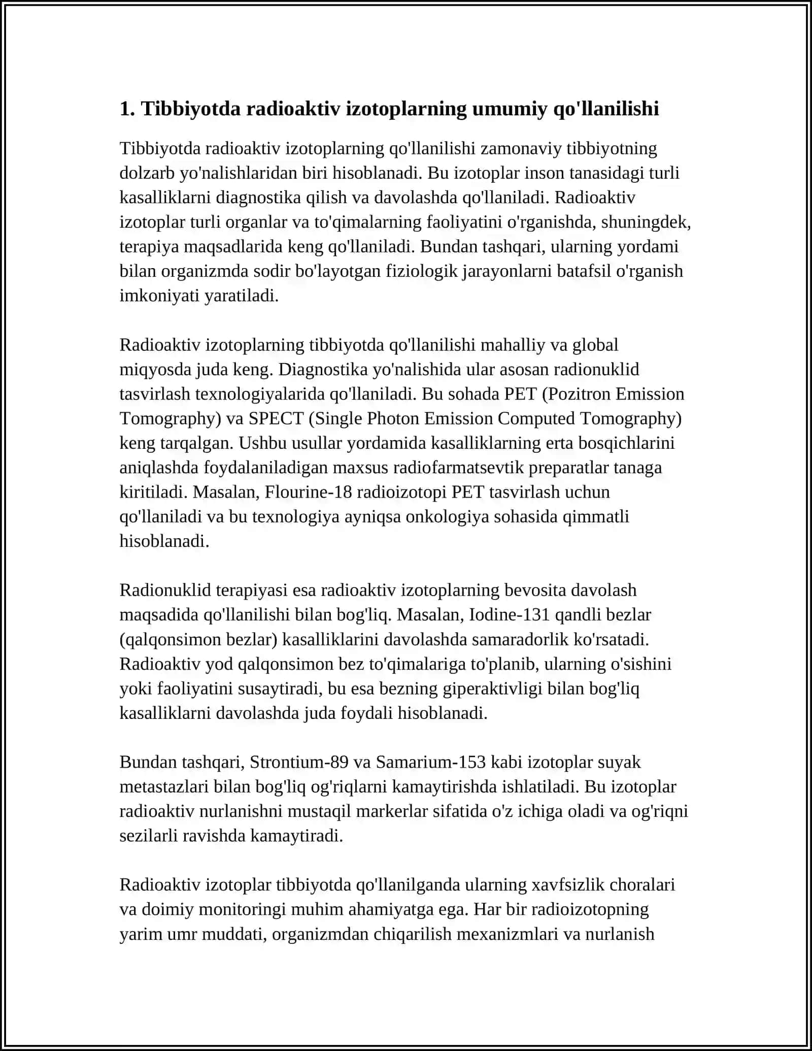 TIBBIYOTDA RADIOAKTIV IZOTOPLARDAN FOYDALANISH 3