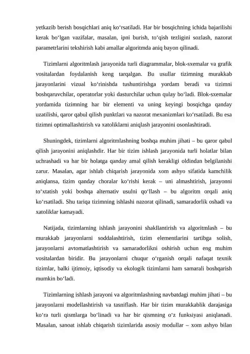 Tizimlarning ishlash jarayonini shakillantirish va algoritmlash 3