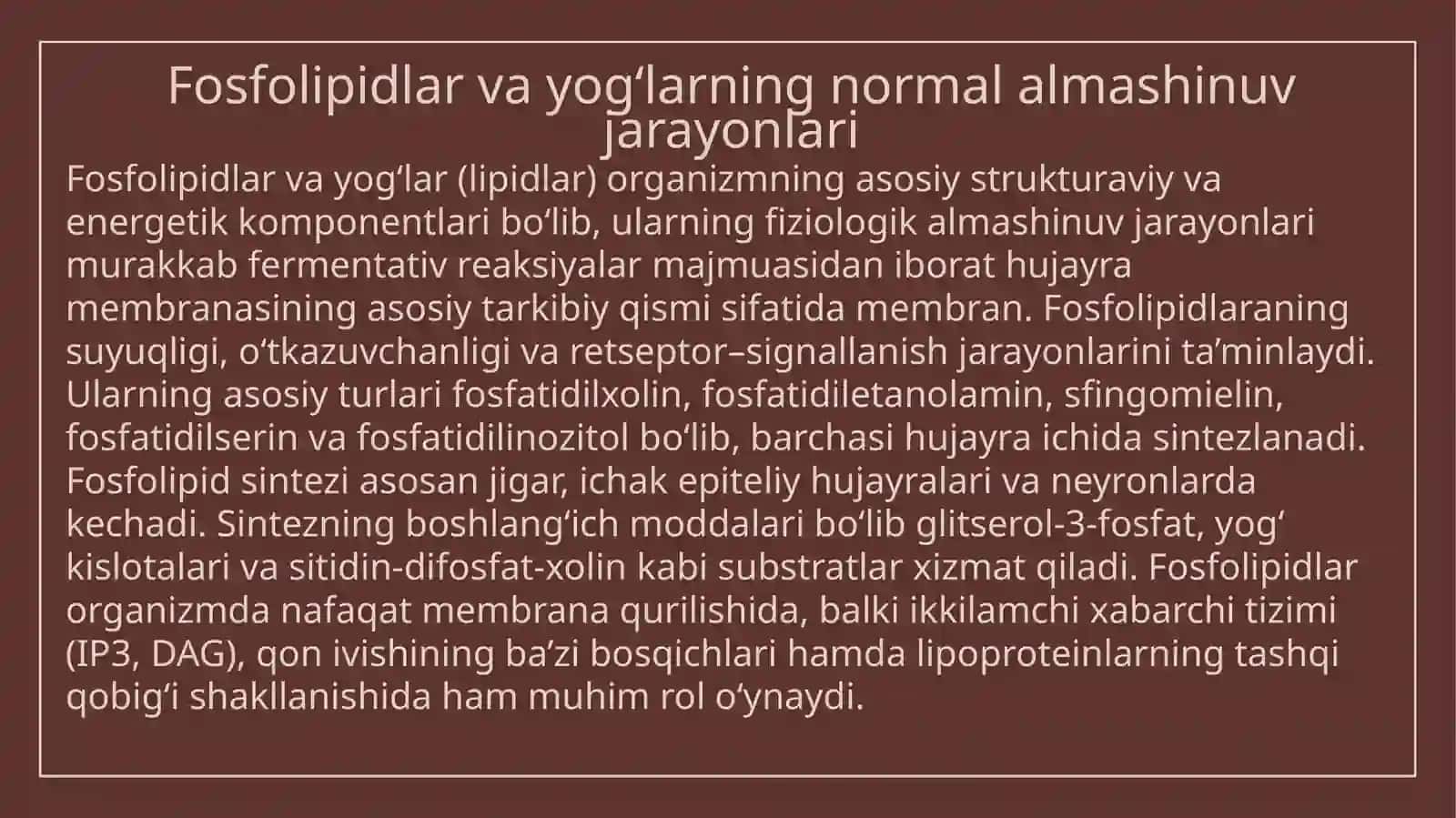 Fosfolipidlar va yog’lar almashinuvi buzilishlari 3