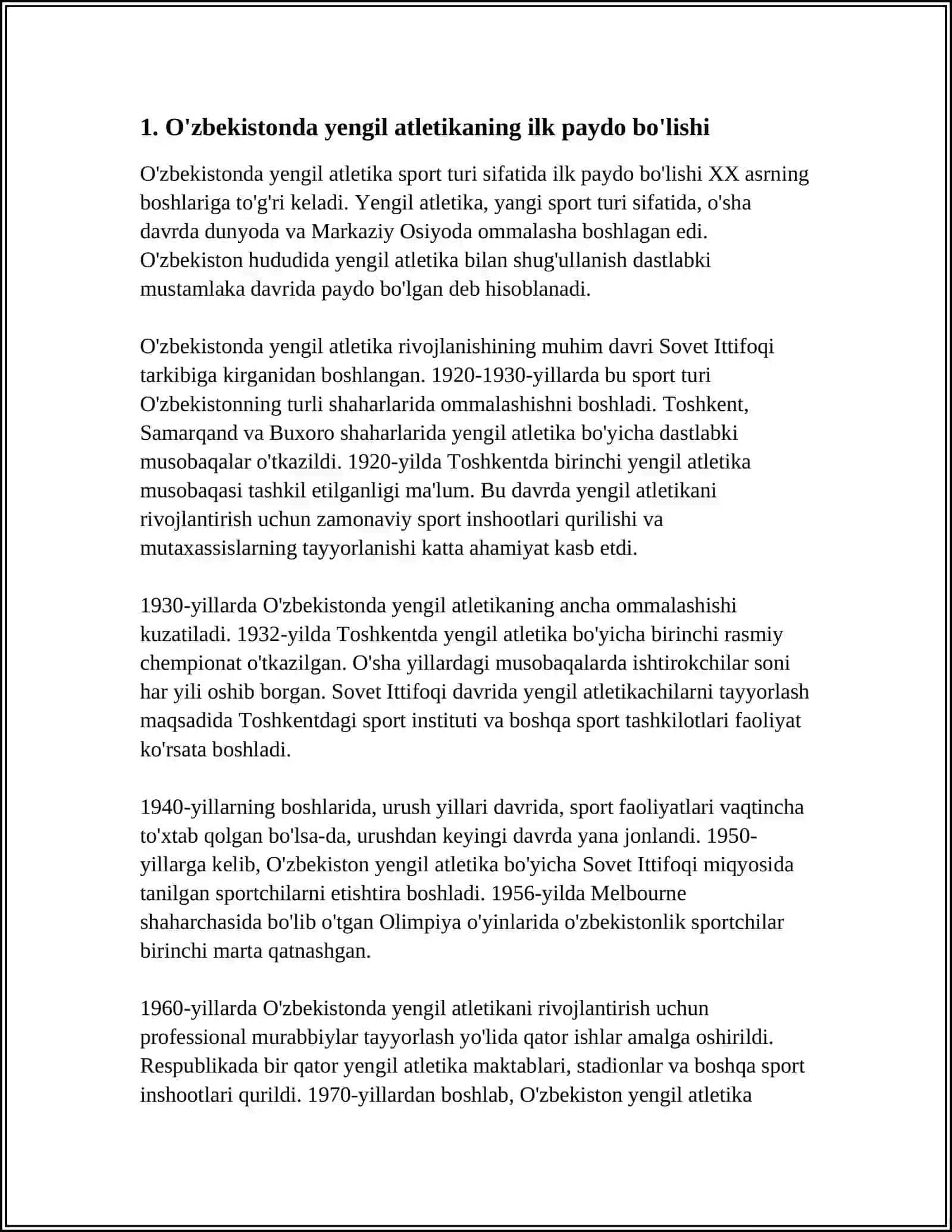 O`ZBEKISTONDA YENGIL ATLETIKANING RIVOJLANISHI VA TARIXI 3