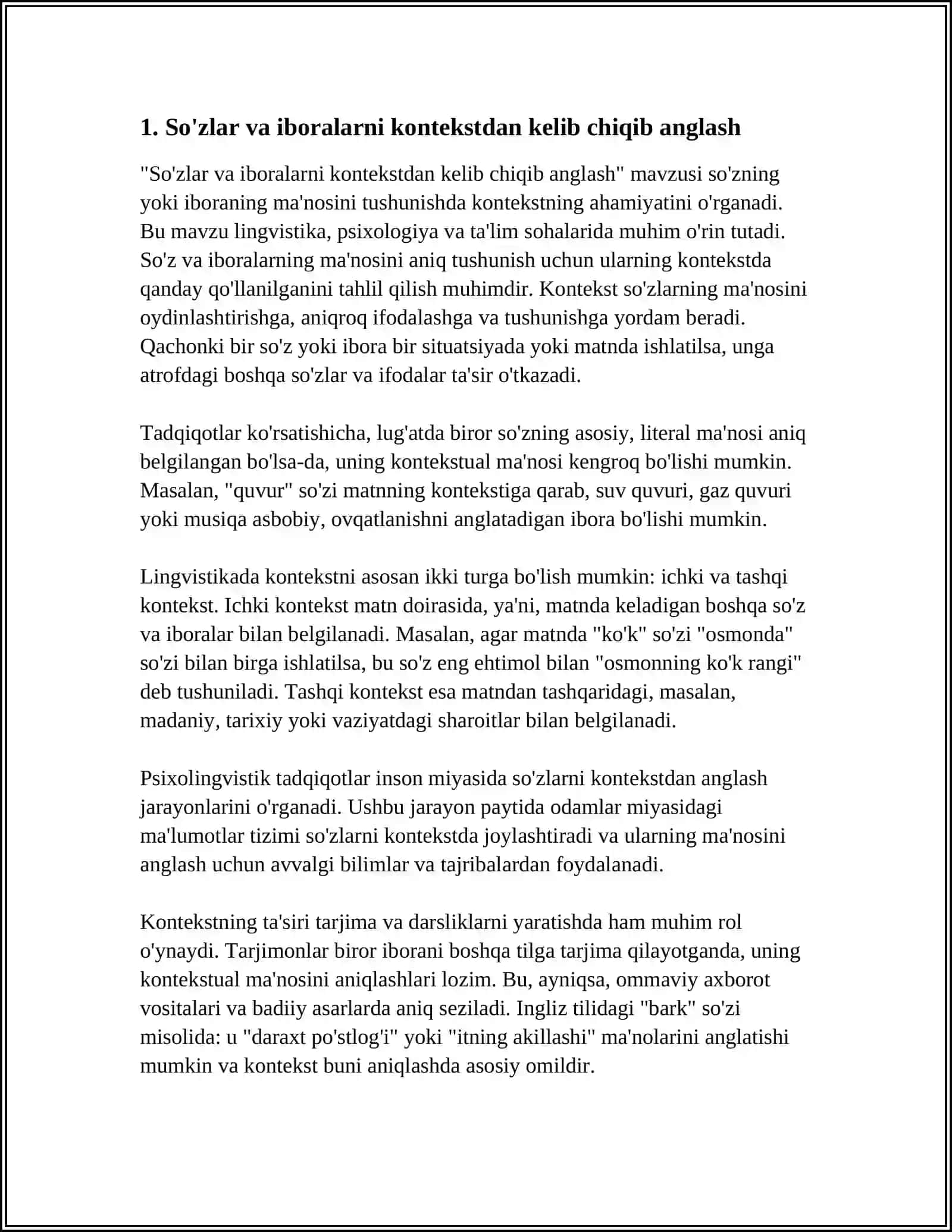 KONTEKST BO'YICHA SO'Z VA IBORALARNI TUSHUNISH 3