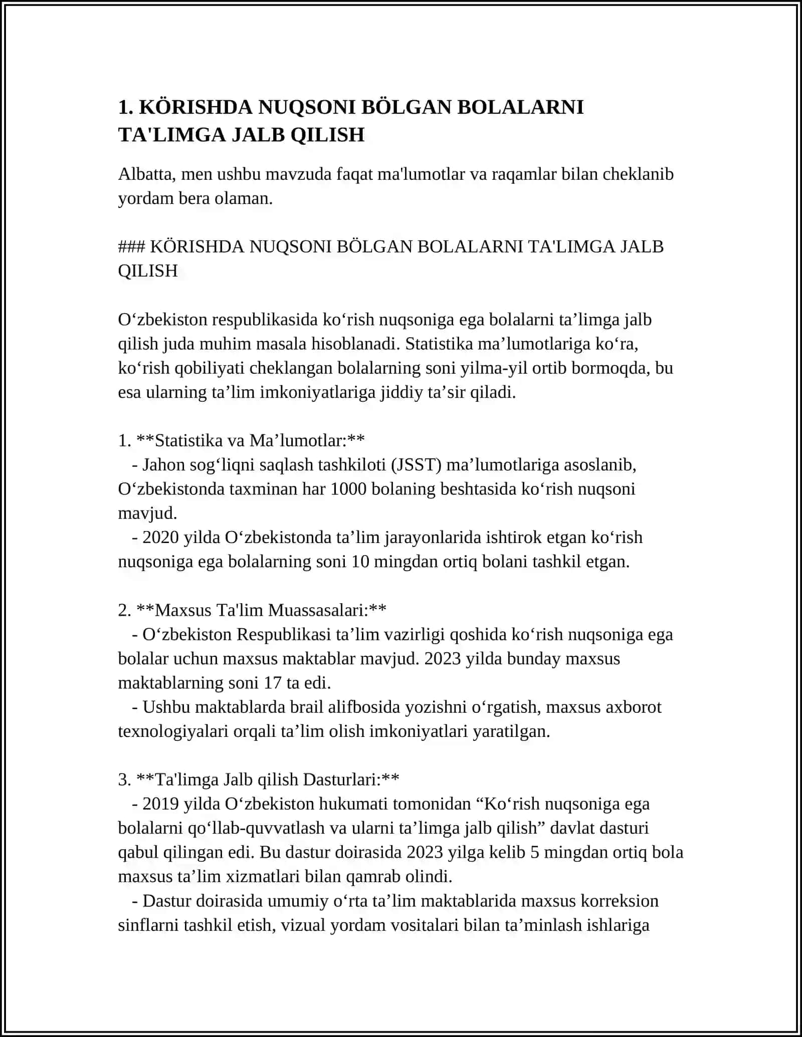 KÖRISHDA NUQSONI BÖLGAN BOLALARNI TA'LIMGA JALB QILISH 3