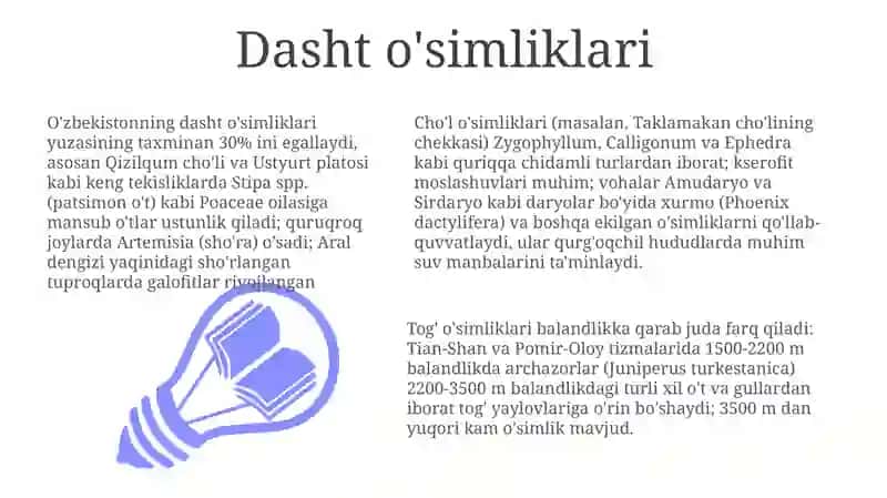 Oʻzbekistonning togʻ, choʻl, dashtlarida oʻsadigan oʻsimliklari 3