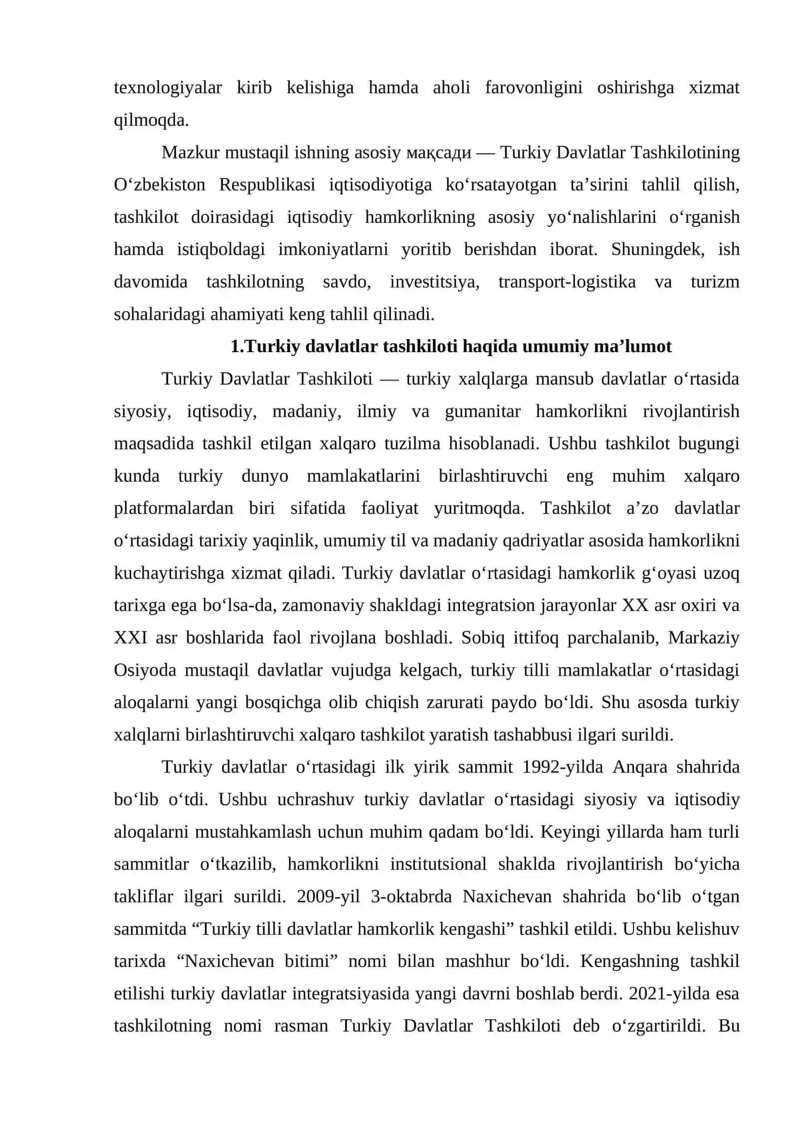 Turkiy davlatlar tashkilotining O'zbekiston Respublikasi iqtisodiyotiga ta'siri 3