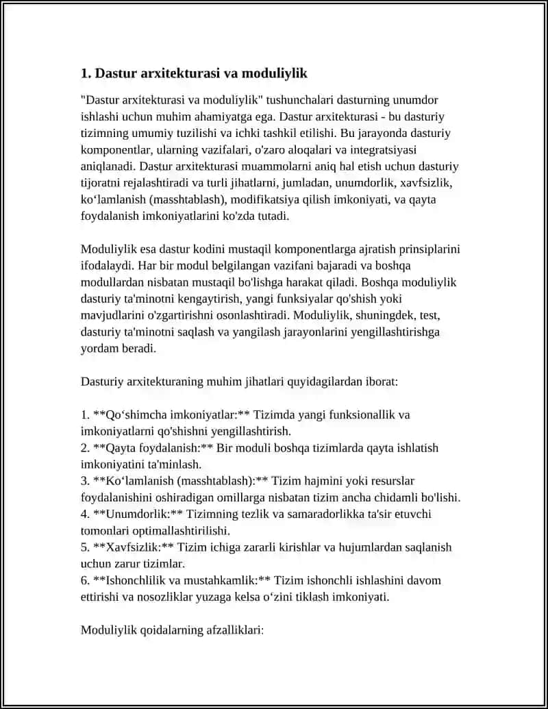 Dasturning unumdor ishlashi uchun qo‘yiladigan shartlar va yuqori unumdorlik 3