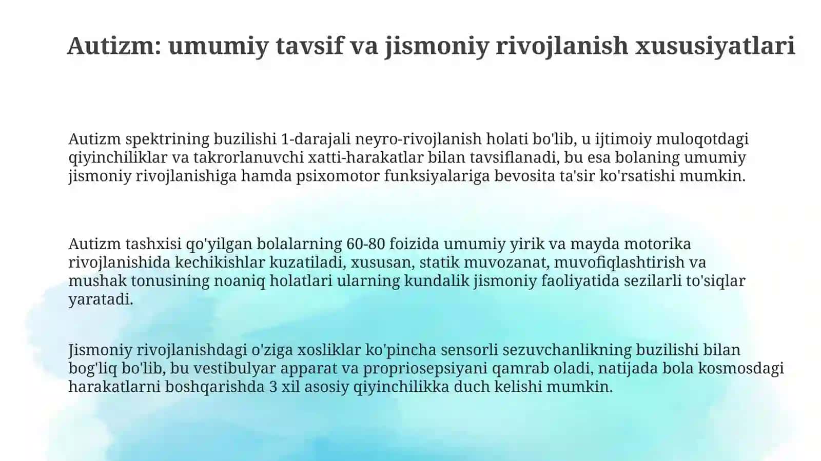 Autizmli bolalarda jismoniy rivojlanish va moslashuvchan jismoniy tarbiya dasturlari 3