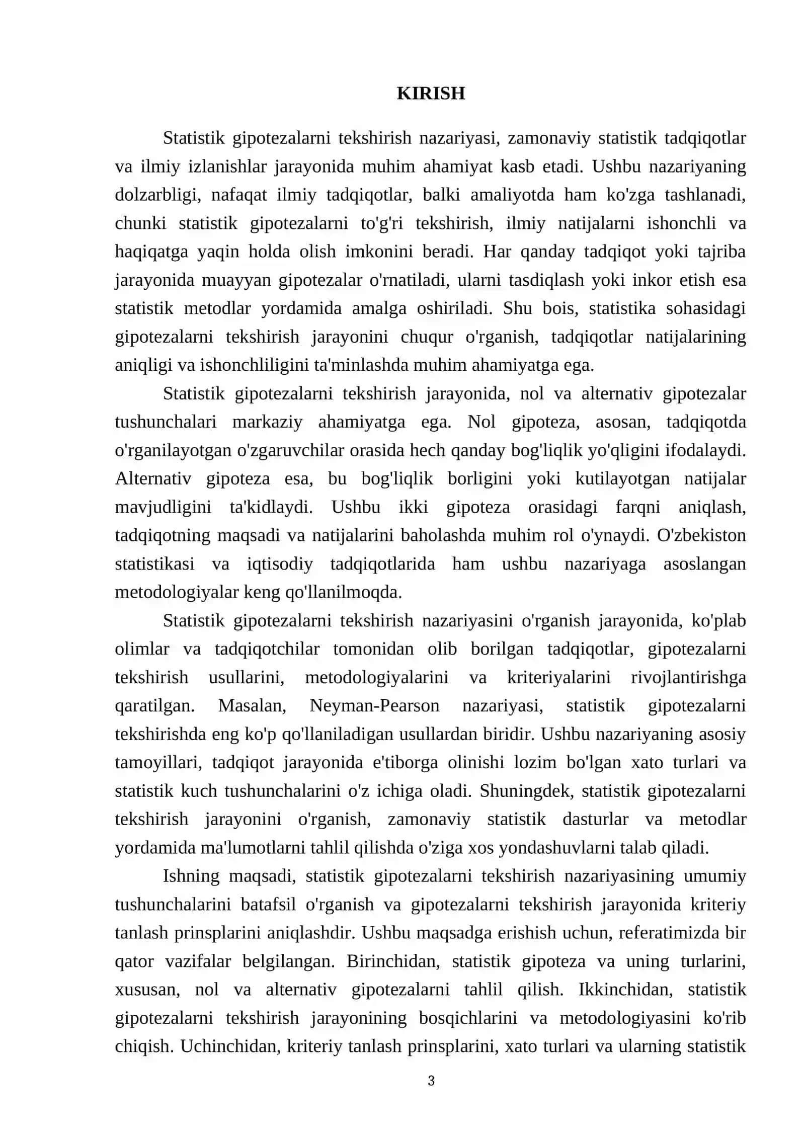 Statistik gipotezalarni tekshirish nazariyasining umumiy tushunchalari. Statistik gipotezalarni tekshirish uchun kriteriy tanlash prinsplari 3