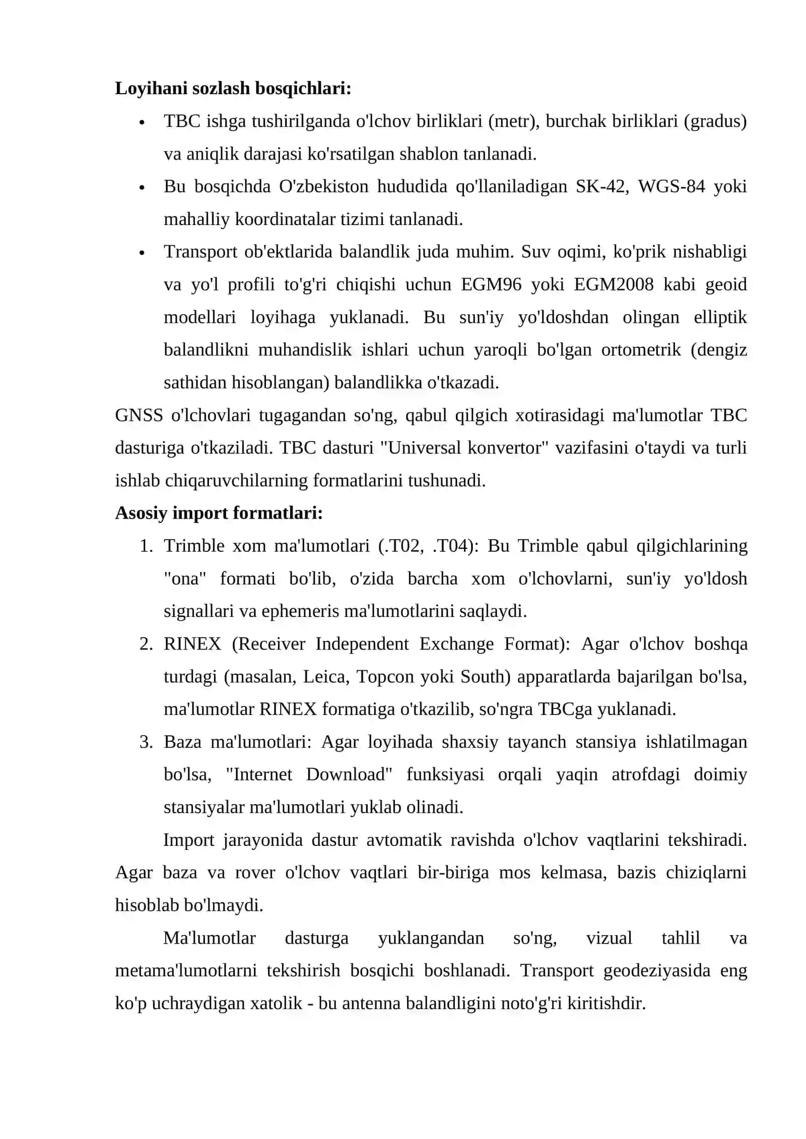 Trimble Business Center dasturi yordamida GNSS qiymatlarini qayta ishlash 3
