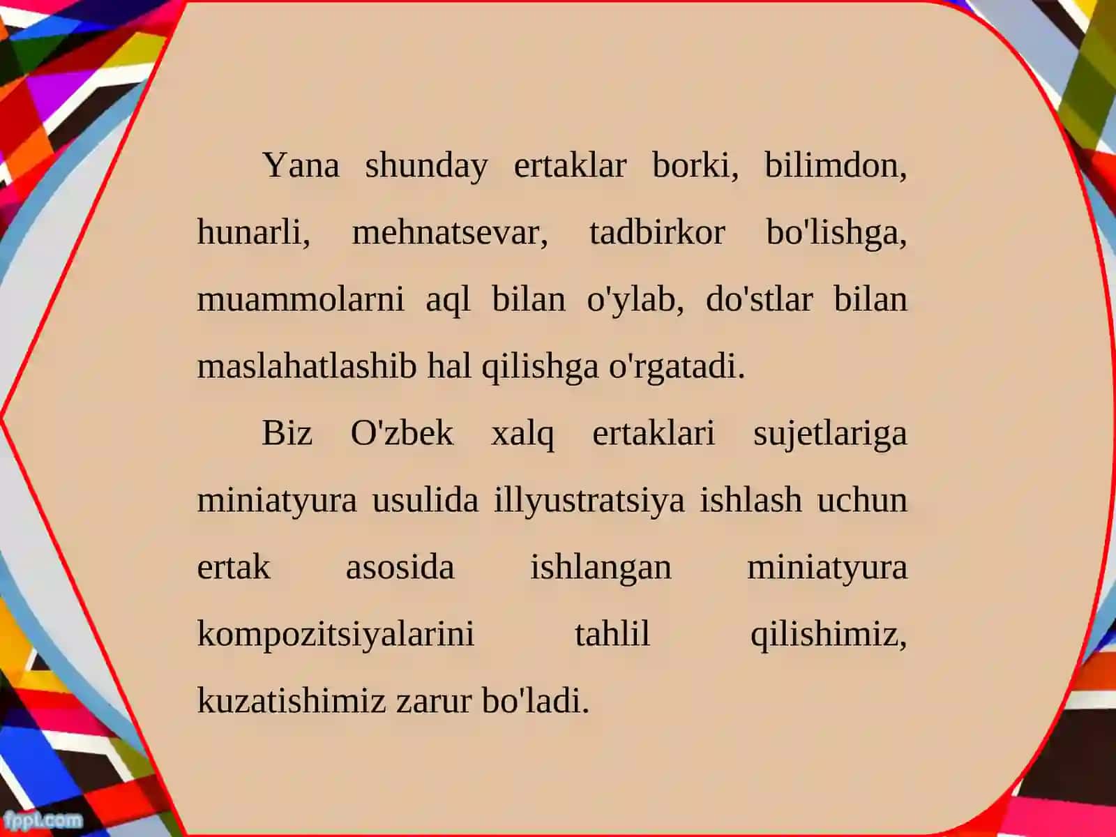 O'zbek xalq ertaklari sujetlari asosida miniatyura usulida illyustratsiya ishlash 3