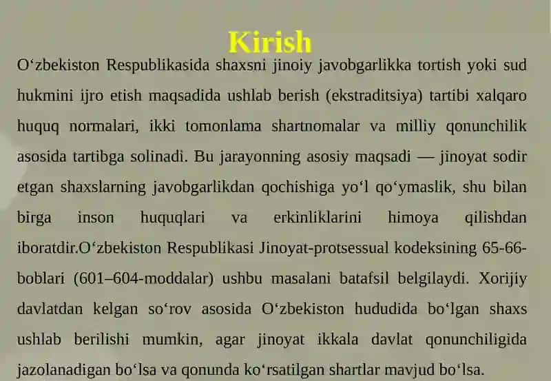 SHAXSNI JINOIY JAVOBGARLIKKA TORTISH YOKI HUKMNI IJRO ETISH UCHUN USHLAB BERISH TARTIBI 3