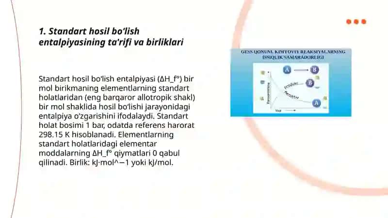 Standart holatdagi standart hosil bo'liah issiqligi haqida tushuncha 3