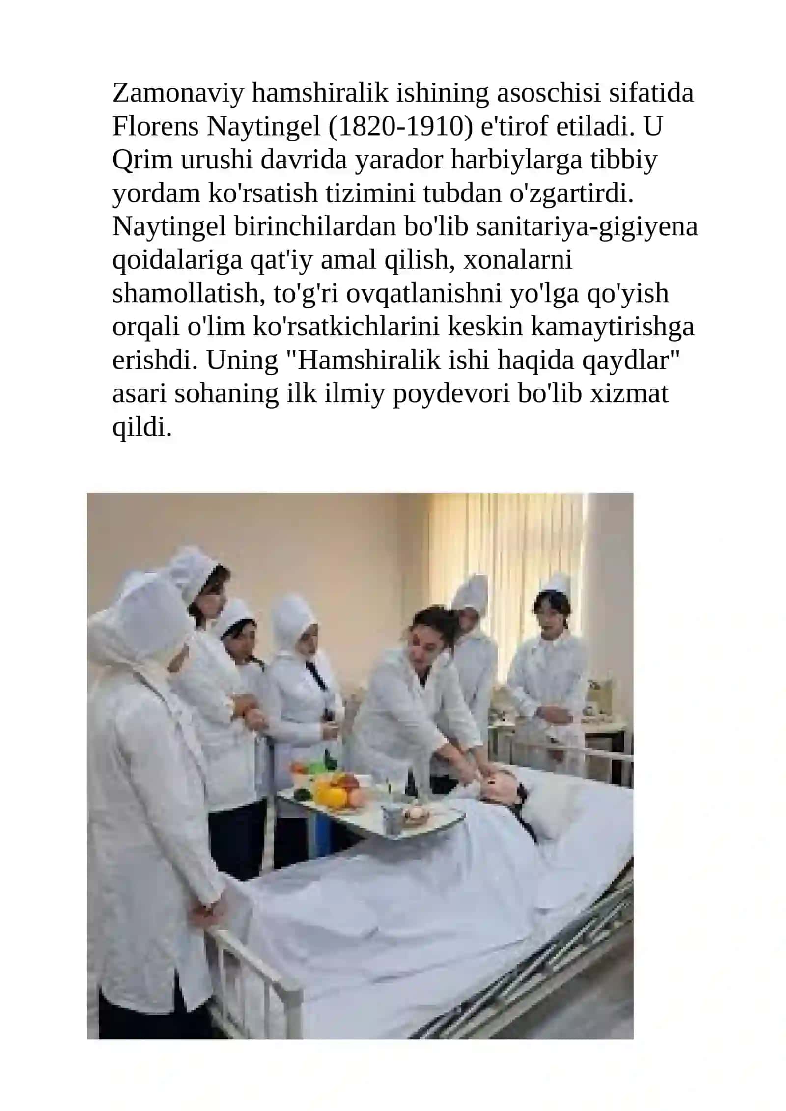 Hamshiralik ishi va salomatlik: Tarixi, zamonaviy yondashuvlar va axborot texnologiyalarining o'rni 3