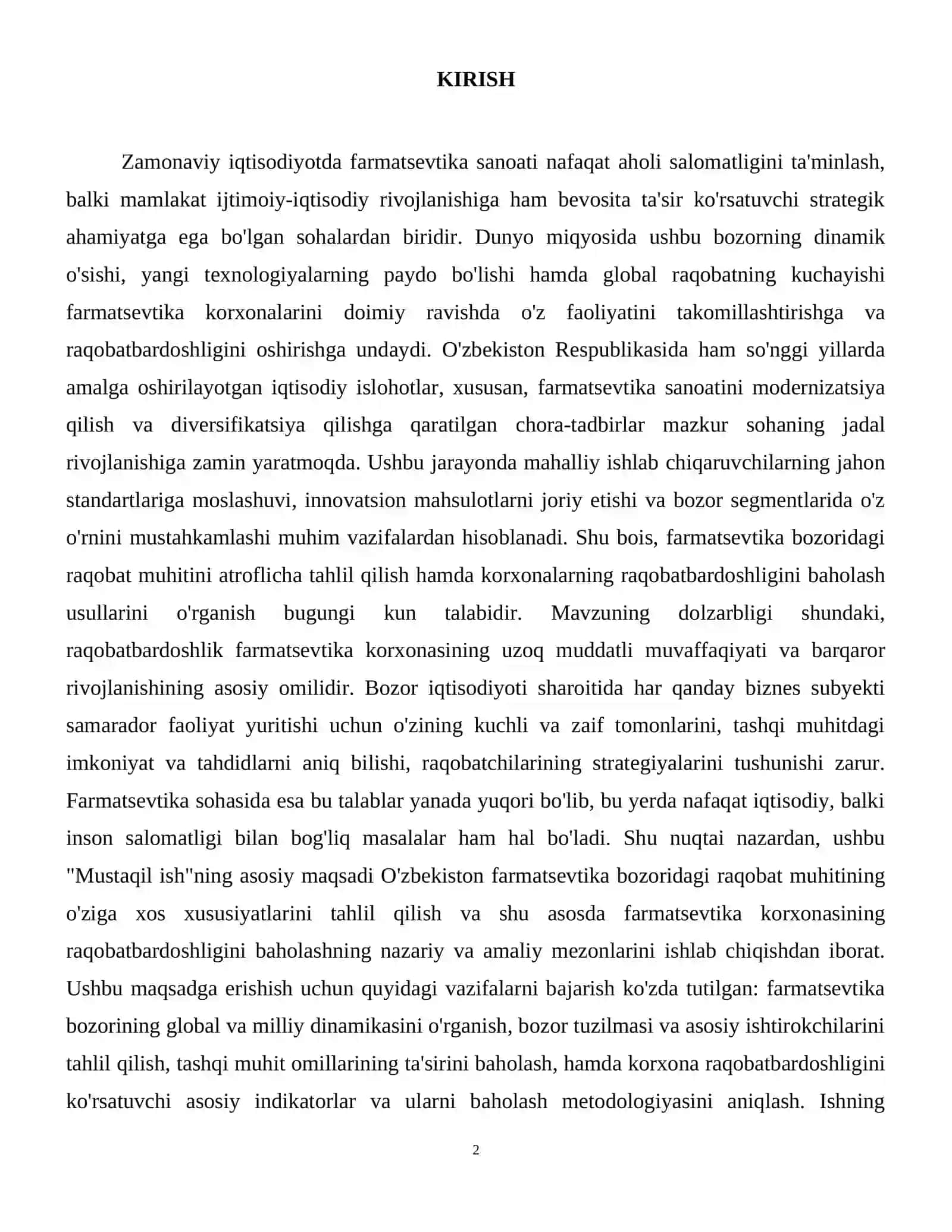 Farmatsevtika bozorida raqobat muhiti va farmatsevtika korxonaning raqobatbardoshligini. 3
