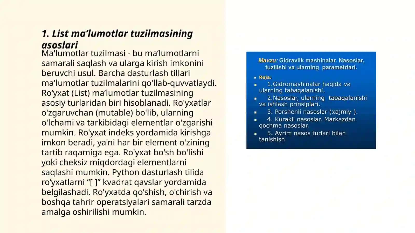 List maʼlumotlar tuzilmasi va metodlari bilan ishlash 3