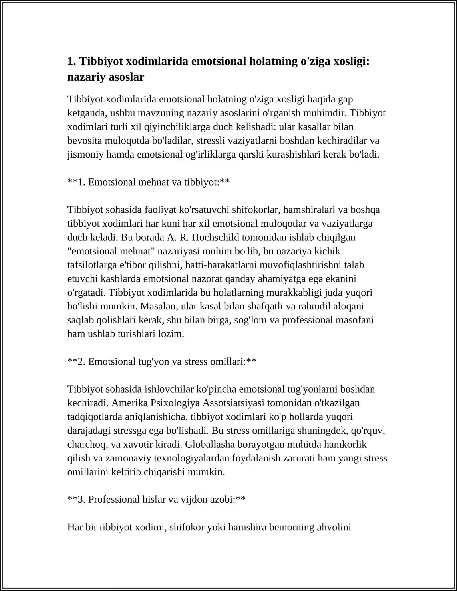 TIBBIYOT XODIMLARIDA EMOTSIONAL HOLATLARNING O'ZIGA XOSLIGI: STRESS VA UNING BOSQICHLARI, BARTARAF ETISH YO'LLARI 3