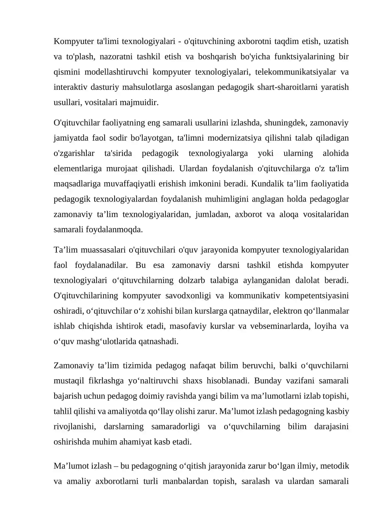 O‘quv axborotlarini samarali izlash – pedagogning kreativlik sifatlariga egaligini ko’rsatuvchi muhim holat ekanligi 3