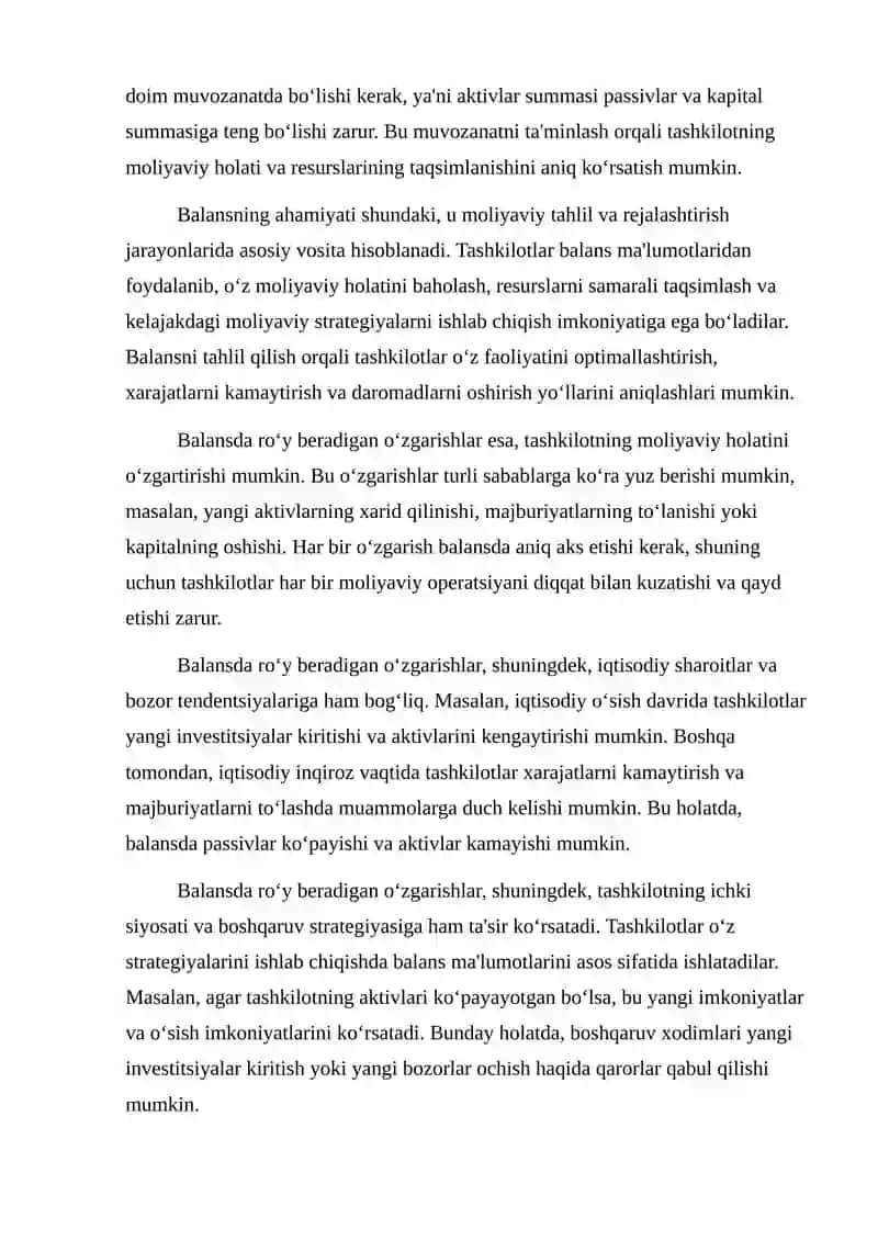 Balansda roʻy beradigan oʻzgarishlar. 3