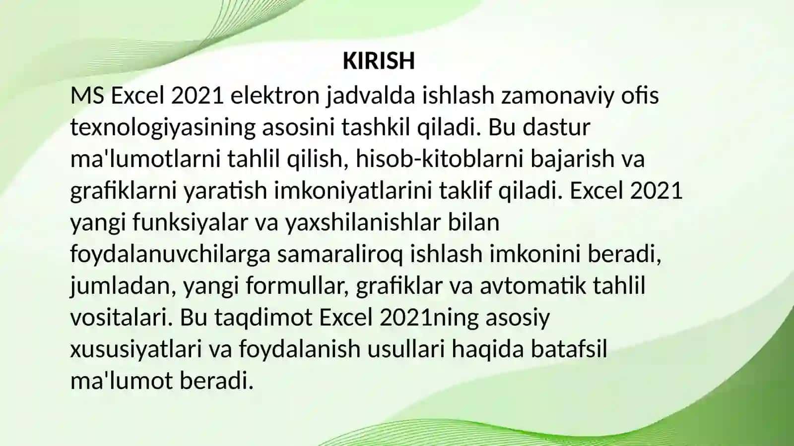 MS Excel 2021 elektron jadvalda ishlash 3