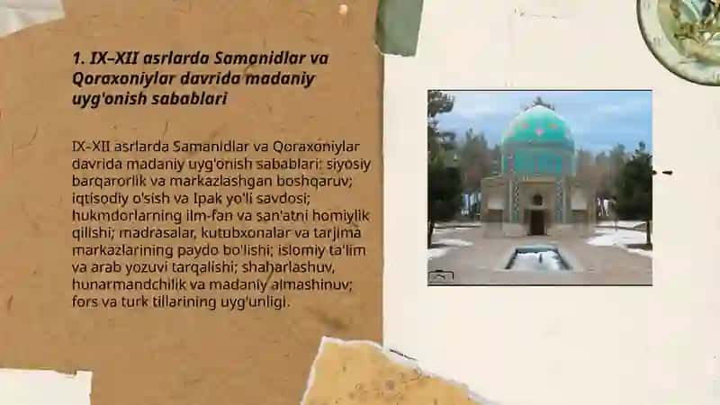 IX-XII asrlarda mamlakatimiz hududida roy bergan madaniy uygonish 3